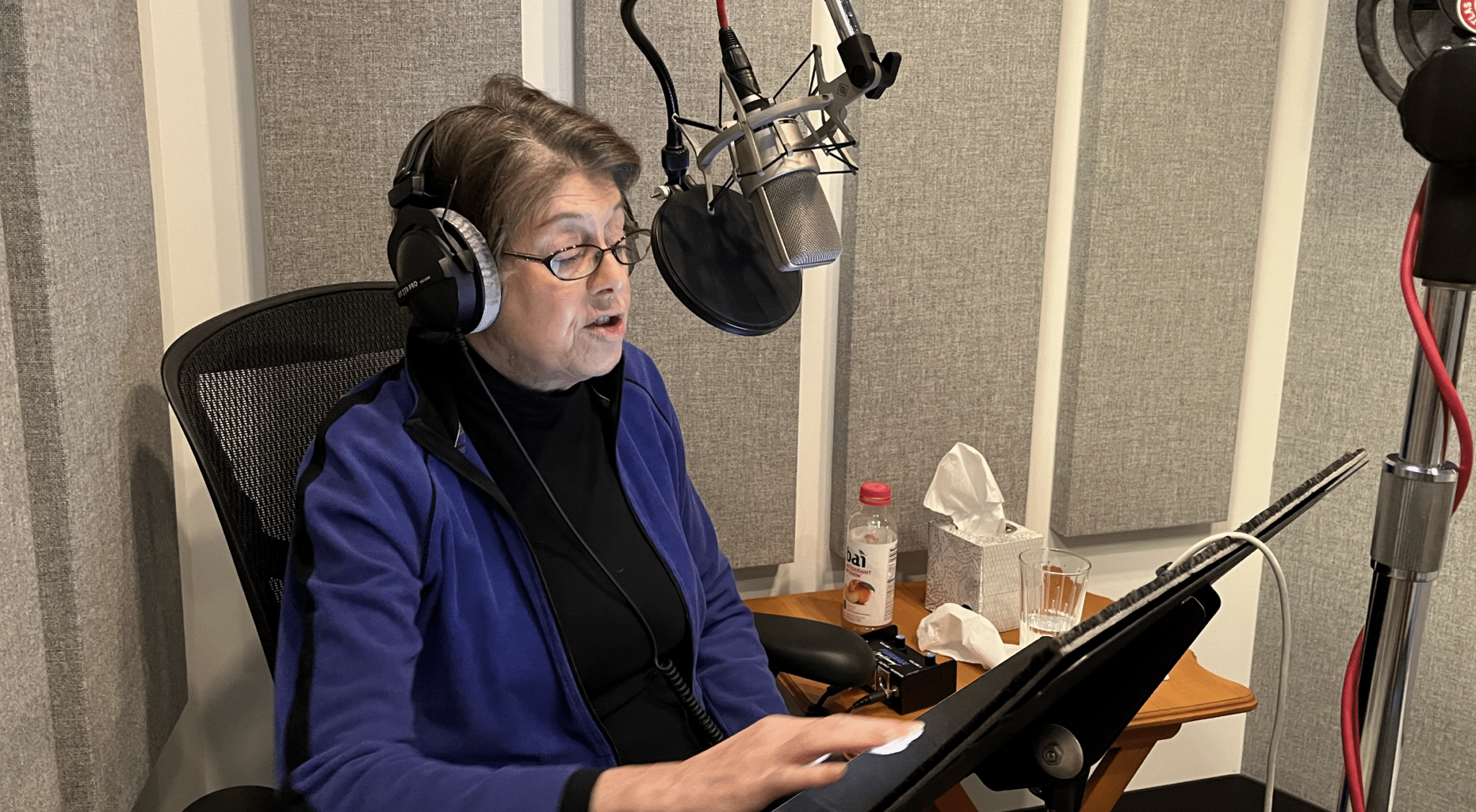 Ember Reichgott Junge has been hard at work in the studio behind a mic bringing her book to life